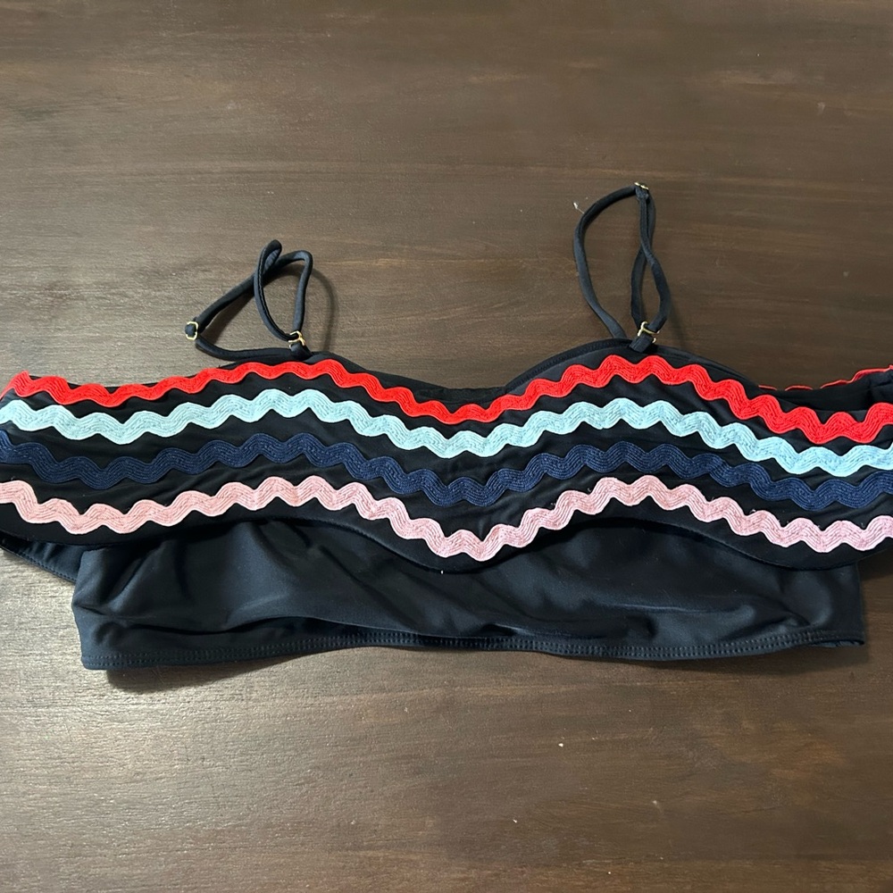 Black Bikini Top with Multicolor Wave Trim